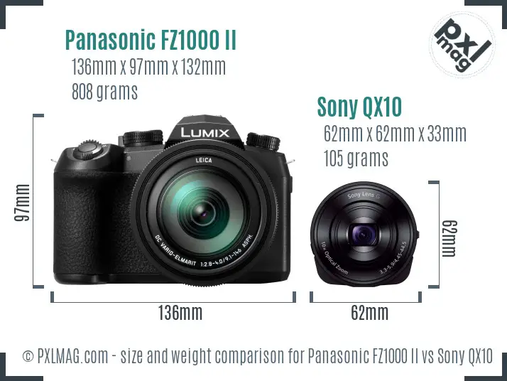 Panasonic FZ1000 II vs Sony QX10 size comparison