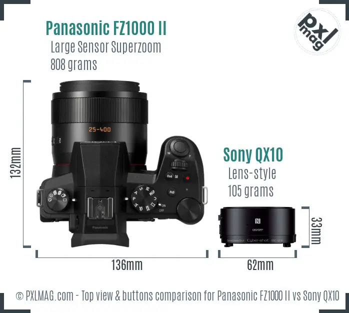 Panasonic FZ1000 II vs Sony QX10 top view buttons comparison