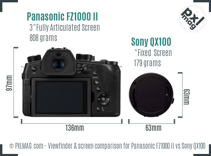 Panasonic FZ1000 II vs Sony QX100 Screen and Viewfinder comparison