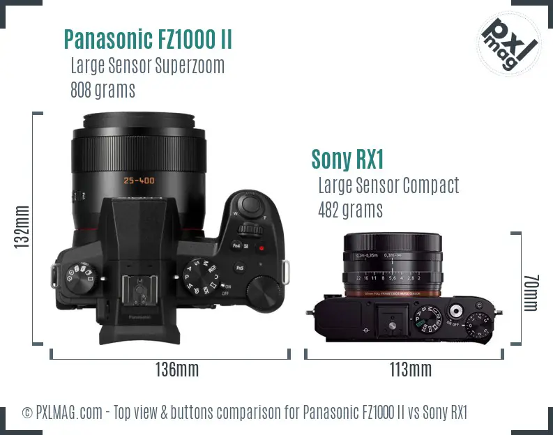 Panasonic FZ1000 II vs Sony RX1 top view buttons comparison