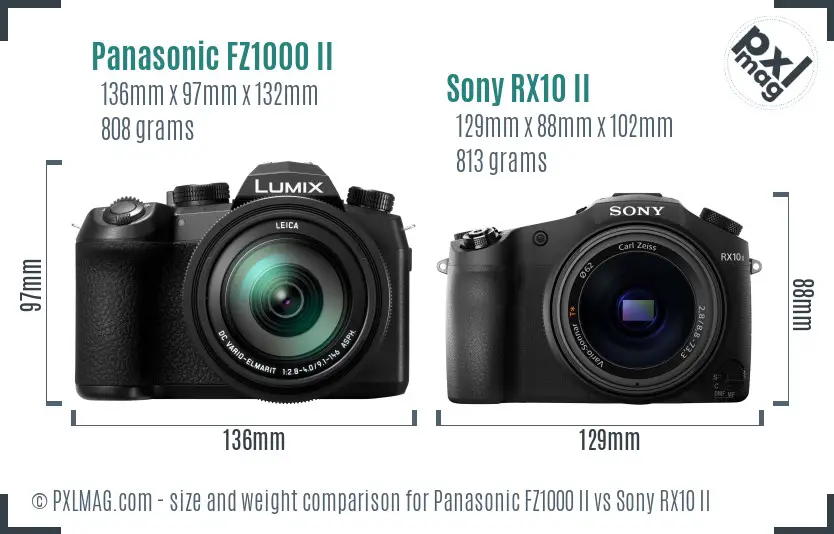Panasonic FZ1000 II vs Sony RX10 II size comparison