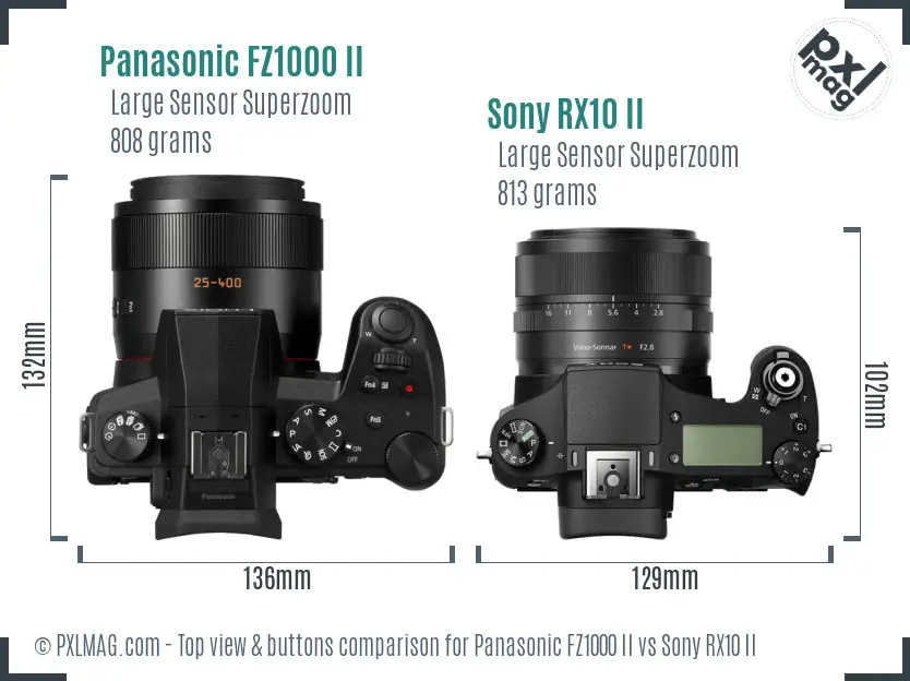 Panasonic FZ1000 II vs Sony RX10 II top view buttons comparison