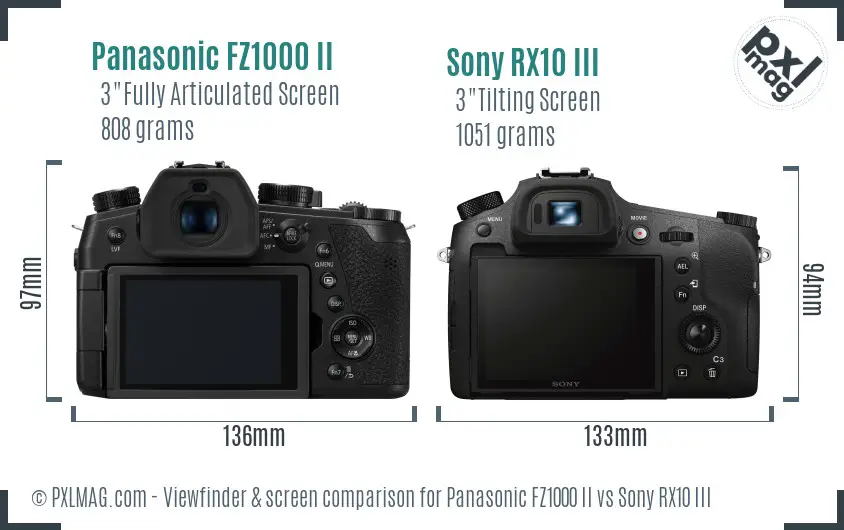 Panasonic FZ1000 II vs Sony RX10 III Screen and Viewfinder comparison
