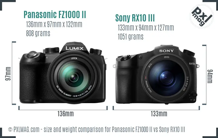 Panasonic FZ1000 II vs Sony RX10 III size comparison