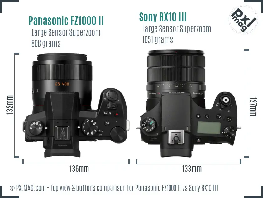 Panasonic FZ1000 II vs Sony RX10 III top view buttons comparison