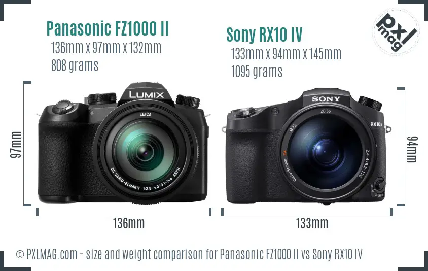 Panasonic FZ1000 II vs Sony RX10 IV size comparison