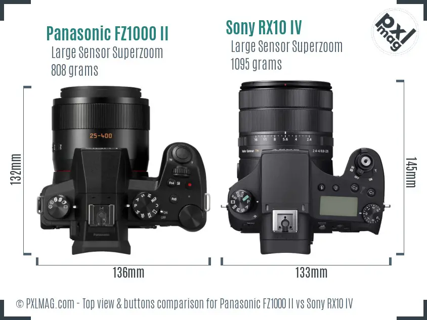 Panasonic FZ1000 II vs Sony RX10 IV top view buttons comparison