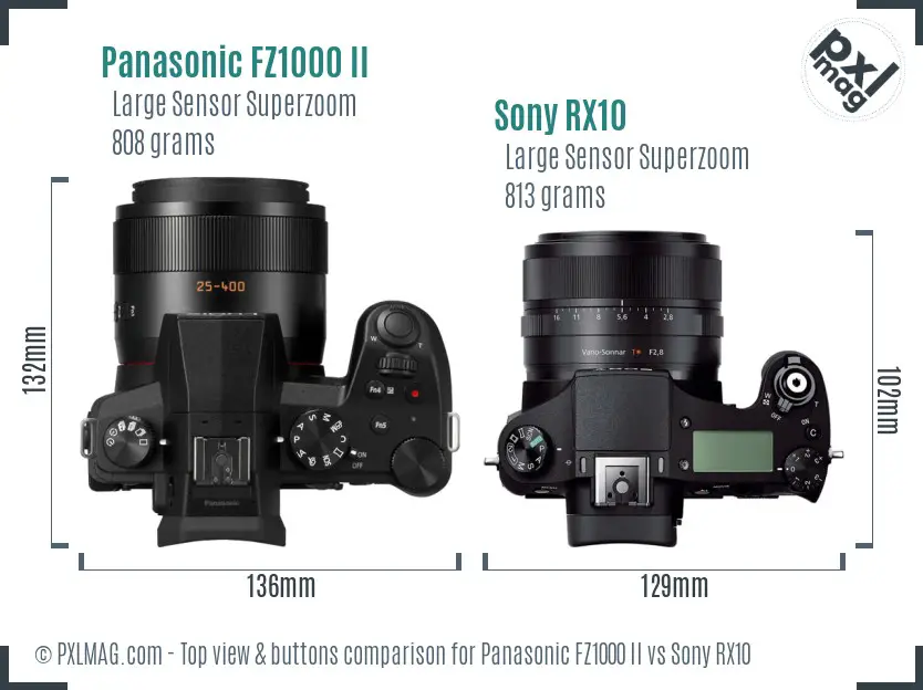 Panasonic FZ1000 II vs Sony RX10 top view buttons comparison
