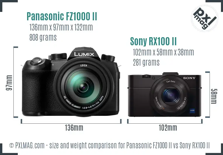 Panasonic FZ1000 II vs Sony RX100 II size comparison
