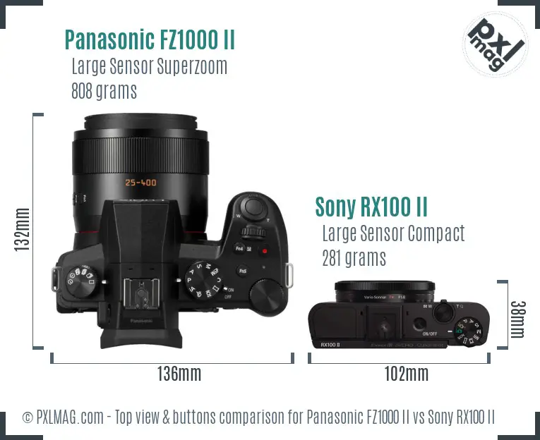 Panasonic FZ1000 II vs Sony RX100 II top view buttons comparison
