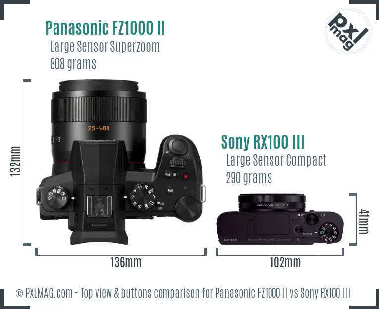 Panasonic FZ1000 II vs Sony RX100 III top view buttons comparison