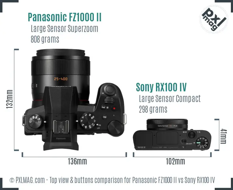 Panasonic FZ1000 II vs Sony RX100 IV top view buttons comparison