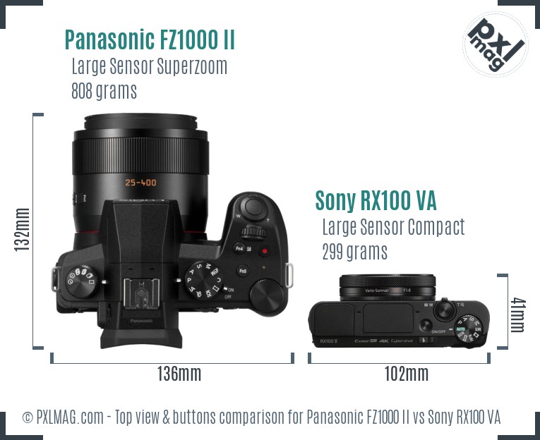 Panasonic FZ1000 II vs Sony RX100 VA top view buttons comparison