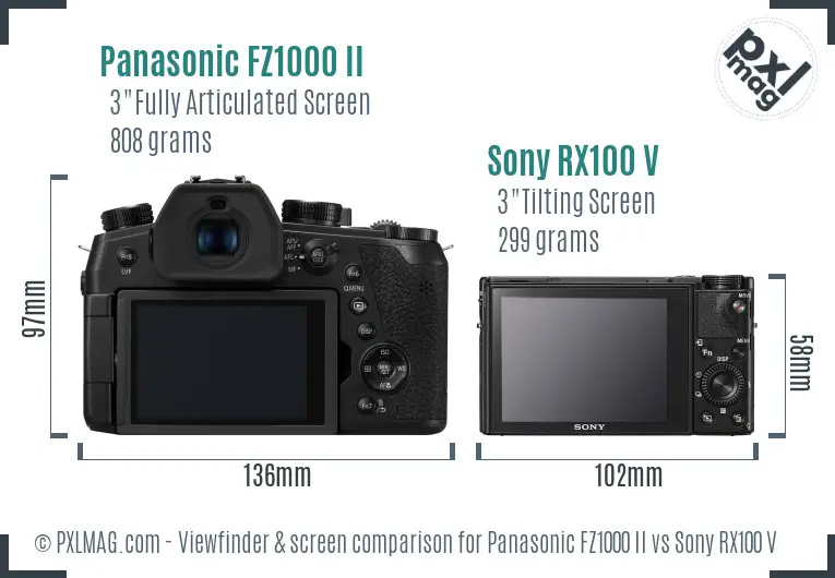 Panasonic FZ1000 II vs Sony RX100 V Screen and Viewfinder comparison