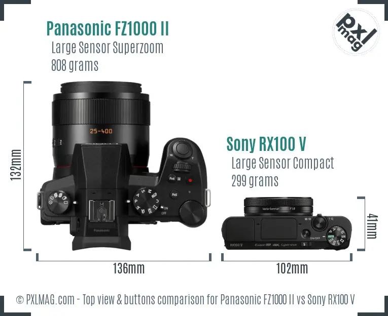 Panasonic FZ1000 II vs Sony RX100 V top view buttons comparison