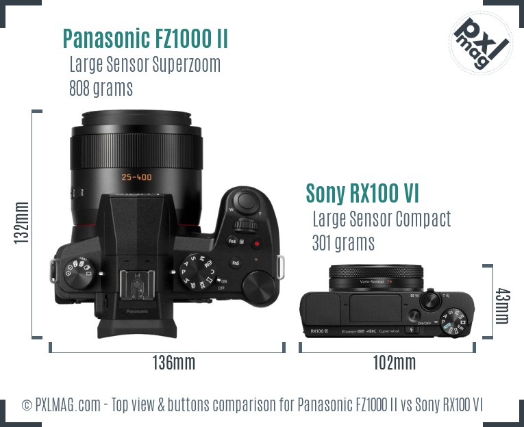 Panasonic FZ1000 II vs Sony RX100 VI top view buttons comparison