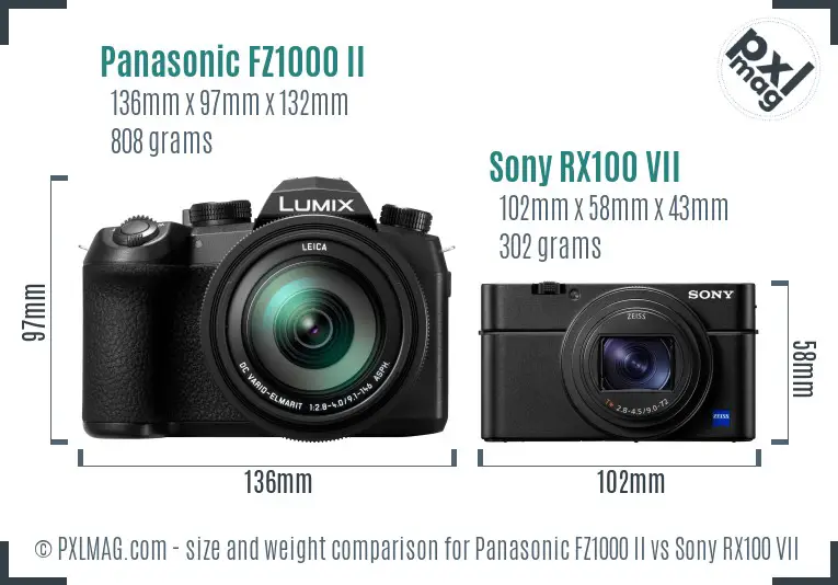 Panasonic FZ1000 II vs Sony RX100 VII size comparison