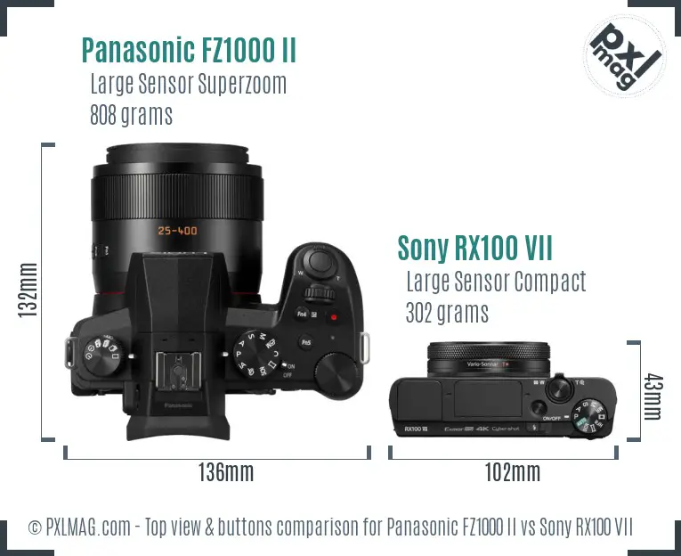 Panasonic FZ1000 II vs Sony RX100 VII top view buttons comparison