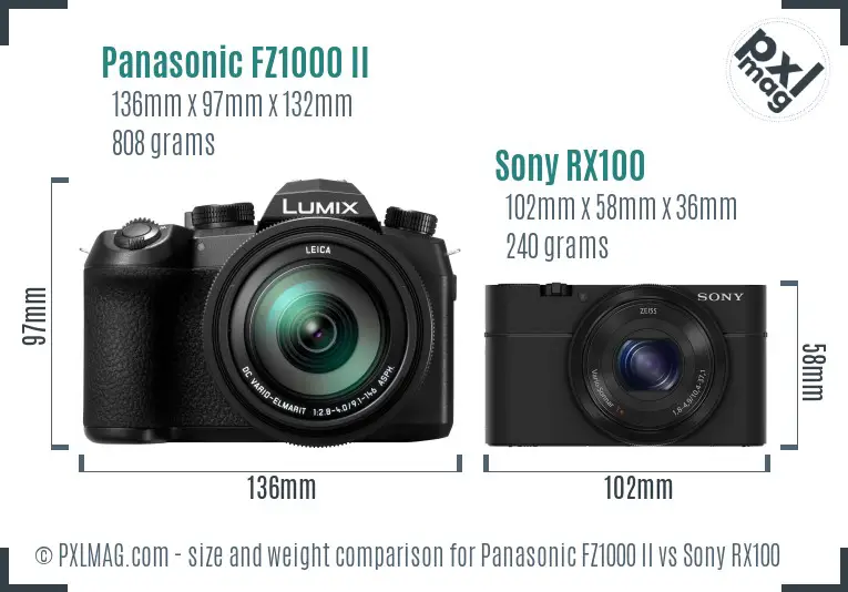 Panasonic FZ1000 II vs Sony RX100 size comparison