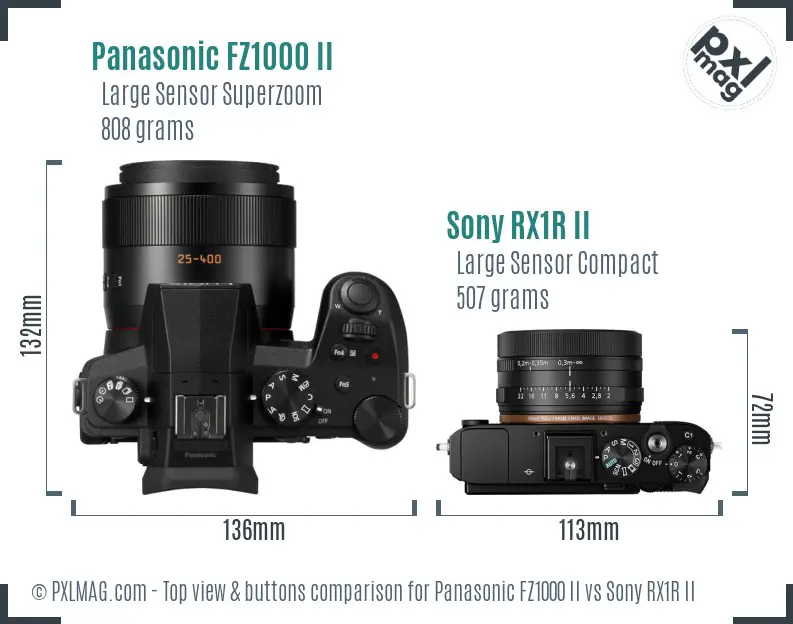 Panasonic FZ1000 II vs Sony RX1R II top view buttons comparison