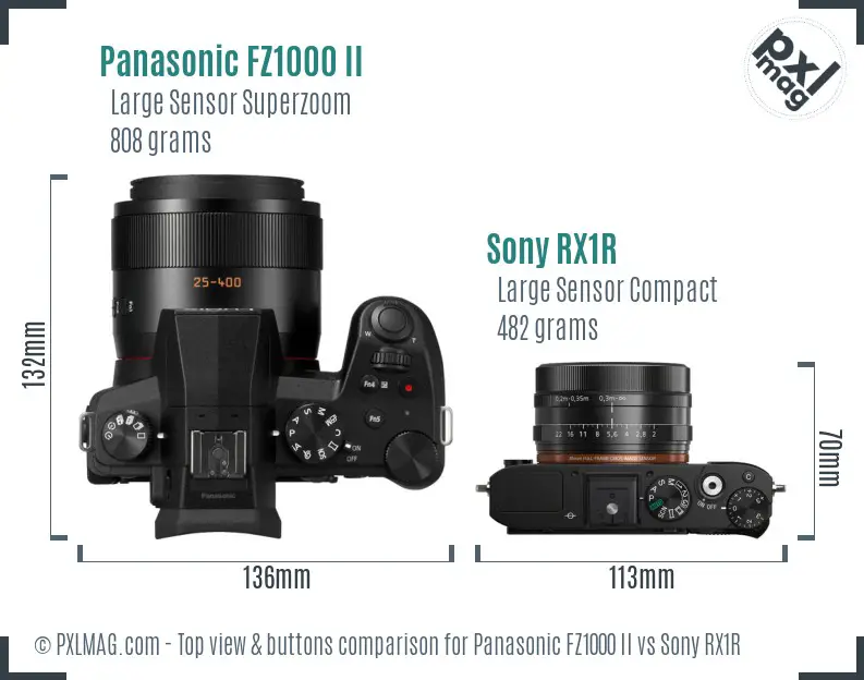 Panasonic FZ1000 II vs Sony RX1R top view buttons comparison
