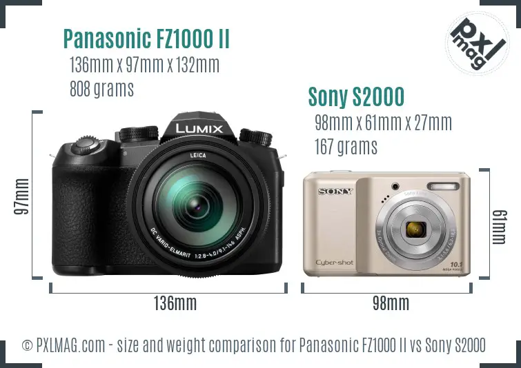 Panasonic FZ1000 II vs Sony S2000 size comparison
