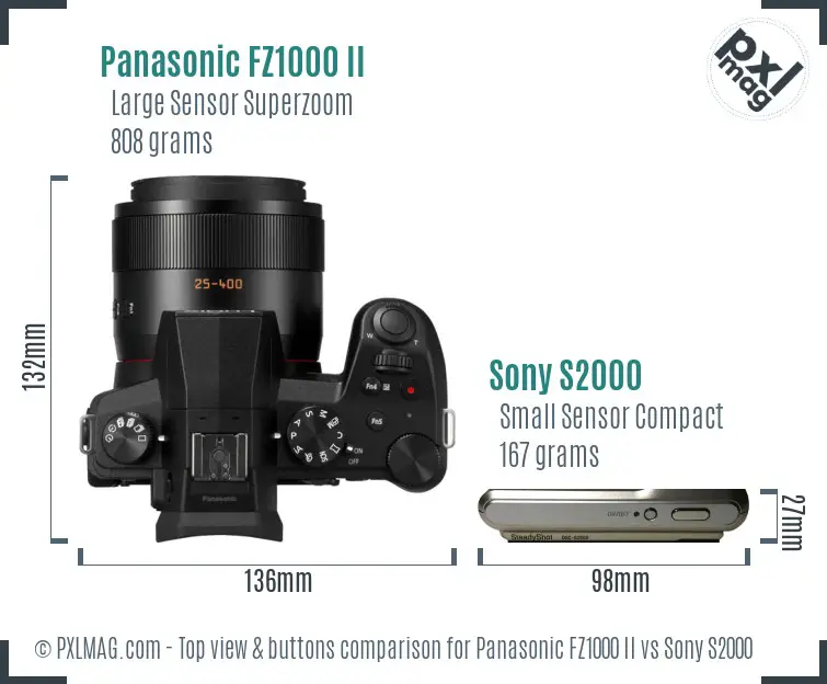 Panasonic FZ1000 II vs Sony S2000 top view buttons comparison