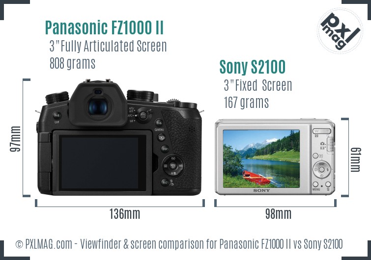 Panasonic FZ1000 II vs Sony S2100 Screen and Viewfinder comparison