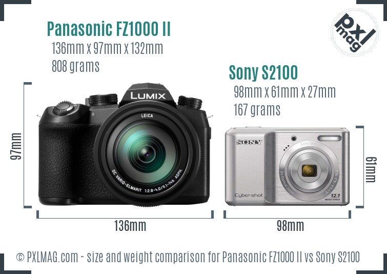 Panasonic FZ1000 II vs Sony S2100 size comparison