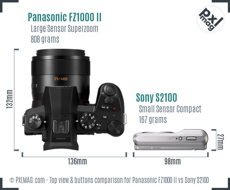 Panasonic FZ1000 II vs Sony S2100 top view buttons comparison