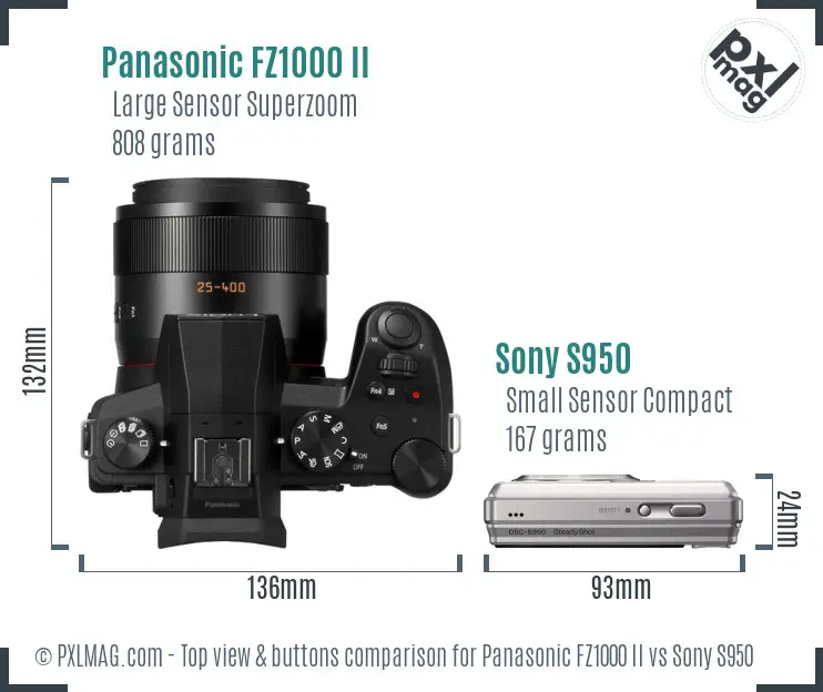 Panasonic FZ1000 II vs Sony S950 top view buttons comparison