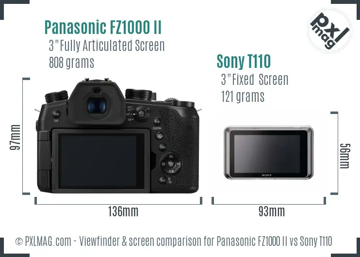 Panasonic FZ1000 II vs Sony T110 Screen and Viewfinder comparison