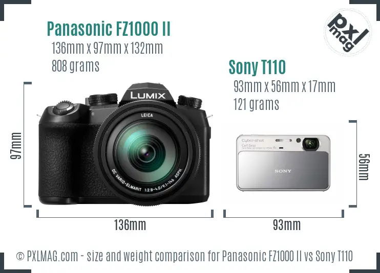 Panasonic FZ1000 II vs Sony T110 size comparison
