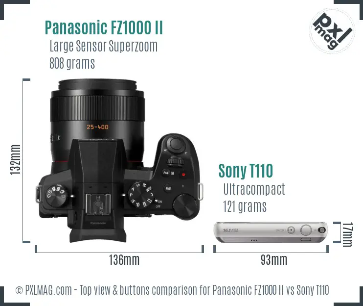 Panasonic FZ1000 II vs Sony T110 top view buttons comparison