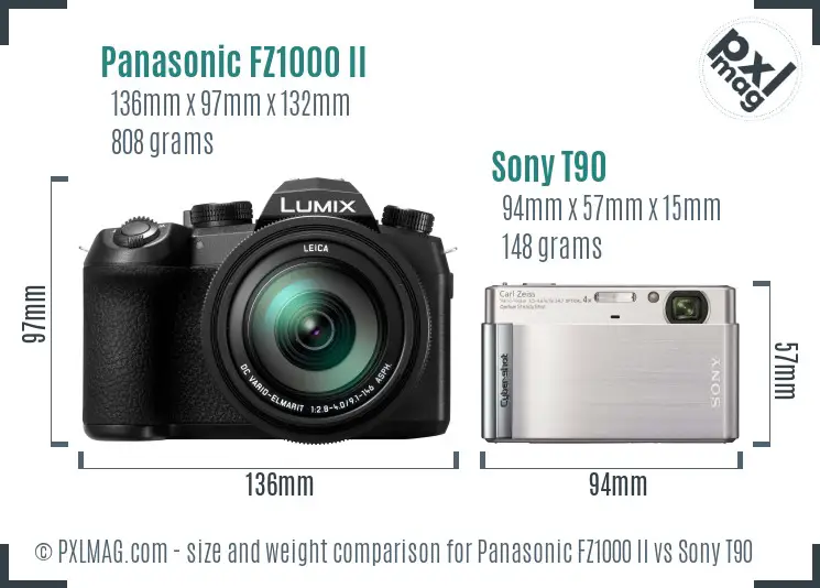 Panasonic FZ1000 II vs Sony T90 size comparison