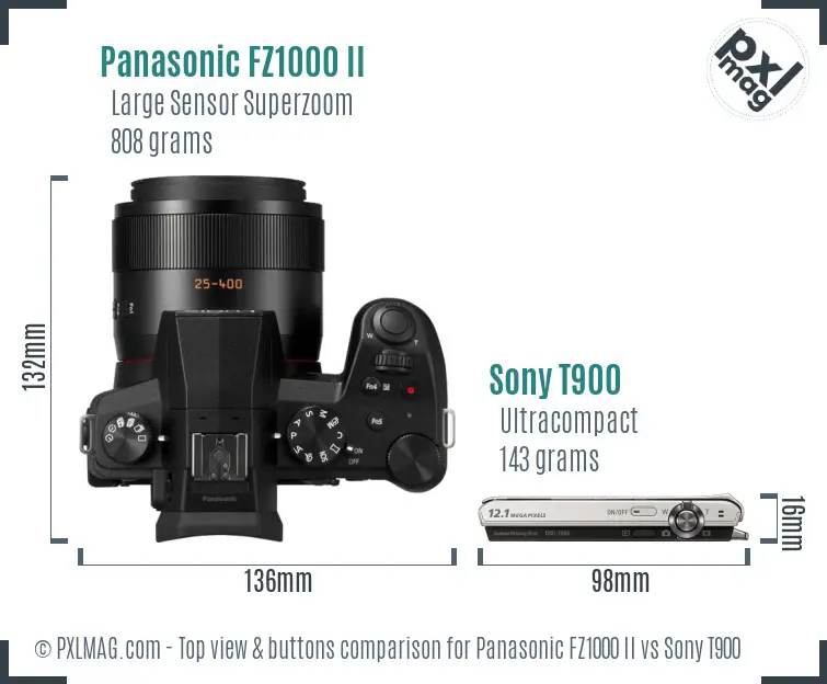Panasonic FZ1000 II vs Sony T900 top view buttons comparison