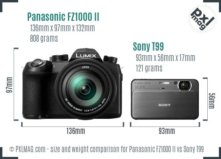 Panasonic FZ1000 II vs Sony T99 size comparison