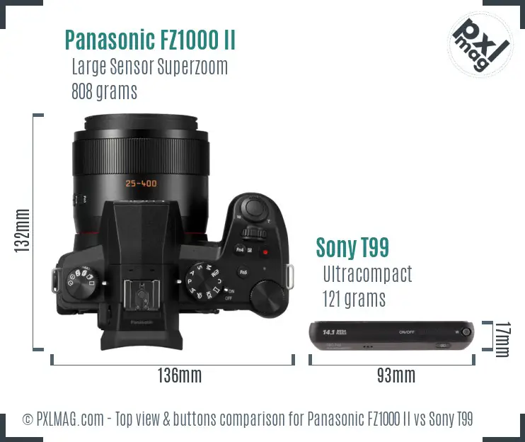 Panasonic FZ1000 II vs Sony T99 top view buttons comparison