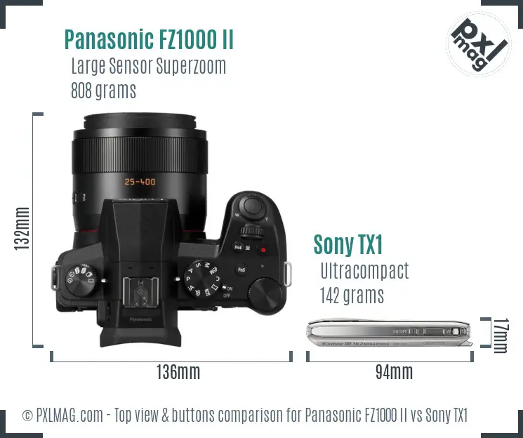 Panasonic FZ1000 II vs Sony TX1 top view buttons comparison