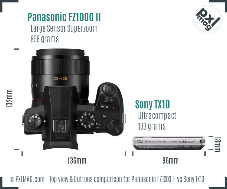 Panasonic FZ1000 II vs Sony TX10 top view buttons comparison