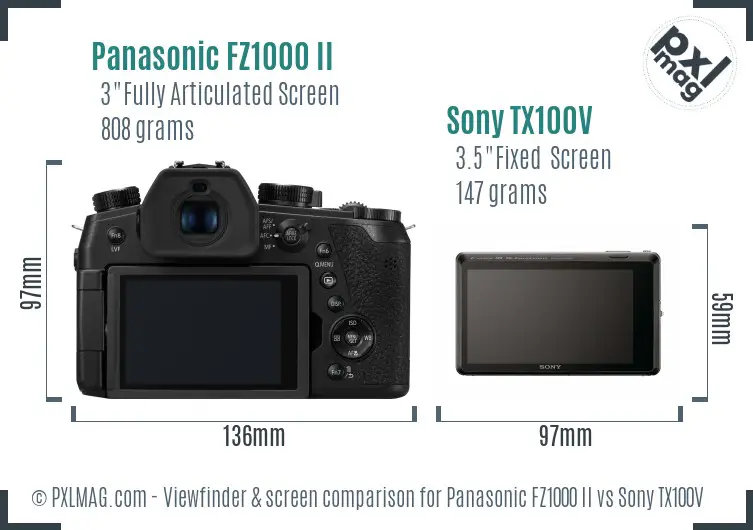 Panasonic FZ1000 II vs Sony TX100V Screen and Viewfinder comparison Panasonic FZ1000 II vs Sony TX100V Screen and Viewfinder comparison