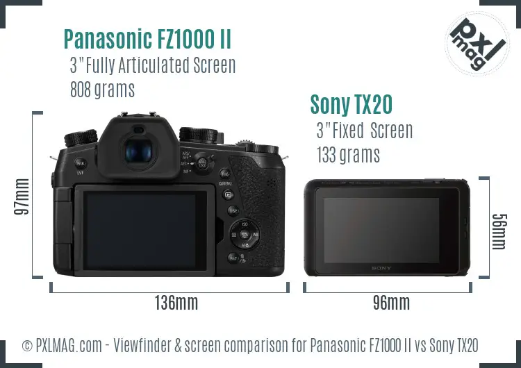 Panasonic FZ1000 II vs Sony TX20 Screen and Viewfinder comparison