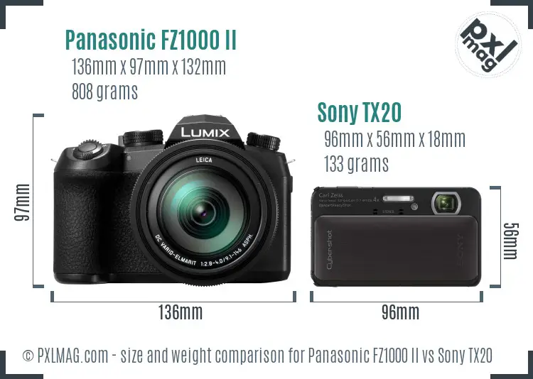 Panasonic FZ1000 II vs Sony TX20 size comparison