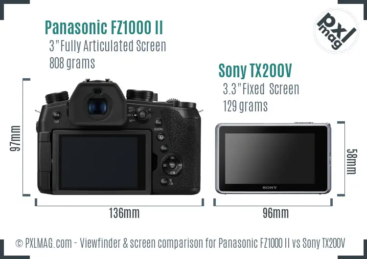 Panasonic FZ1000 II vs Sony TX200V Screen and Viewfinder comparison