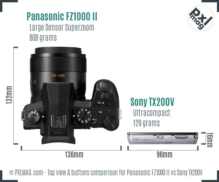 Panasonic FZ1000 II vs Sony TX200V top view buttons comparison