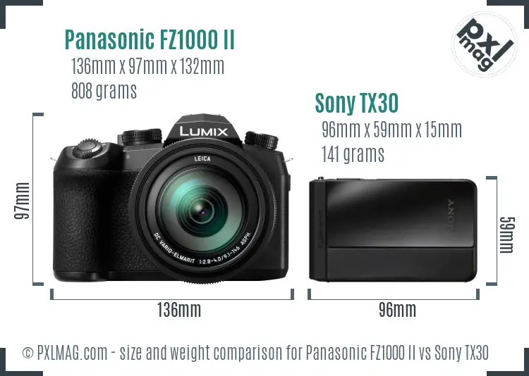 Panasonic FZ1000 II vs Sony TX30 size comparison Panasonic FZ1000 II vs Sony TX30 size comparison