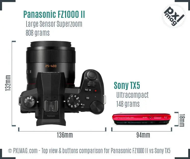 Panasonic FZ1000 II vs Sony TX5 top view buttons comparison