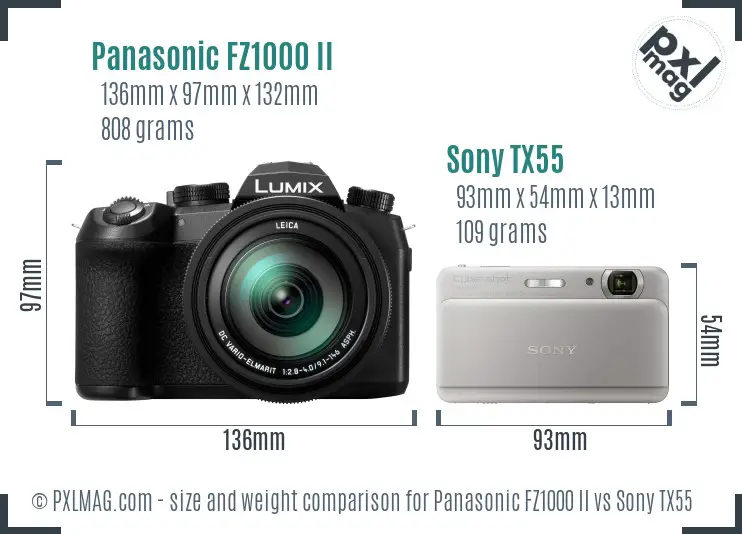 Panasonic FZ1000 II vs Sony TX55 size comparison