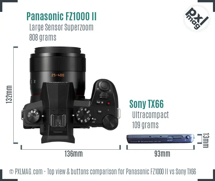 Panasonic FZ1000 II vs Sony TX66 top view buttons comparison