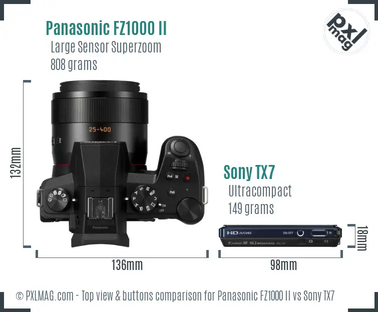 Panasonic FZ1000 II vs Sony TX7 top view buttons comparison